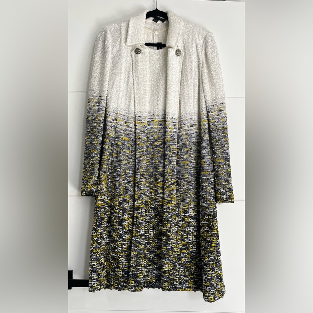 St. John Matching Knit Jacket and Dress Set, Size 4 and 6, White, Yellow & Blues